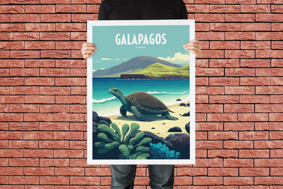 Galapagos Ecuador Giant Tortoise Beach Volcanic Island Poster - Image 3
