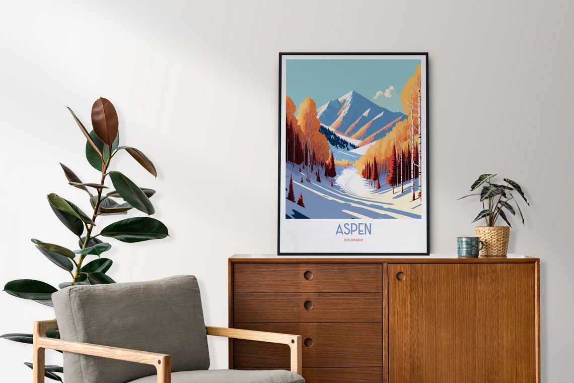 Aspen Ski Travel Print Aspen Resort Travel Art Skiing Travel Print Skiing Slope Aspen Skiing Travel Poster - Image 2