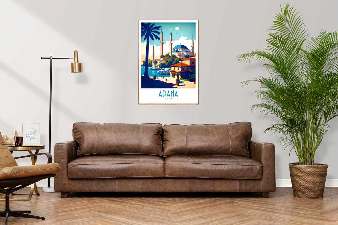 Adana Turkey Grand Mosque Minarets Waterfront Vintage Travel Poster - Image 3