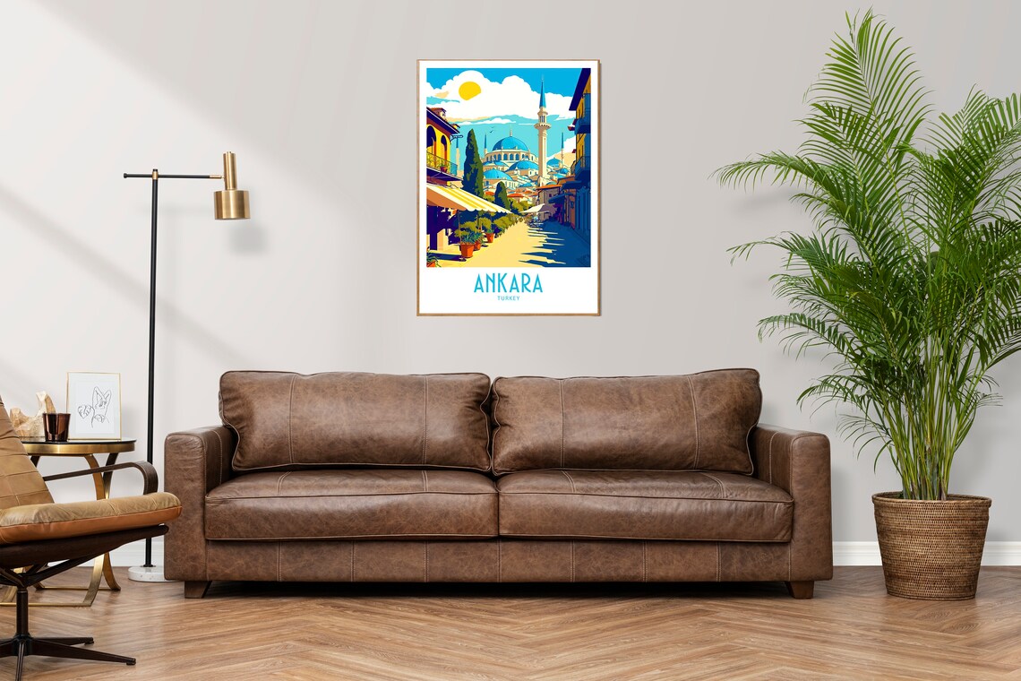 Ankara Turkey Street Cafe Mosque Domes Vintage Travel Poster - Image 3