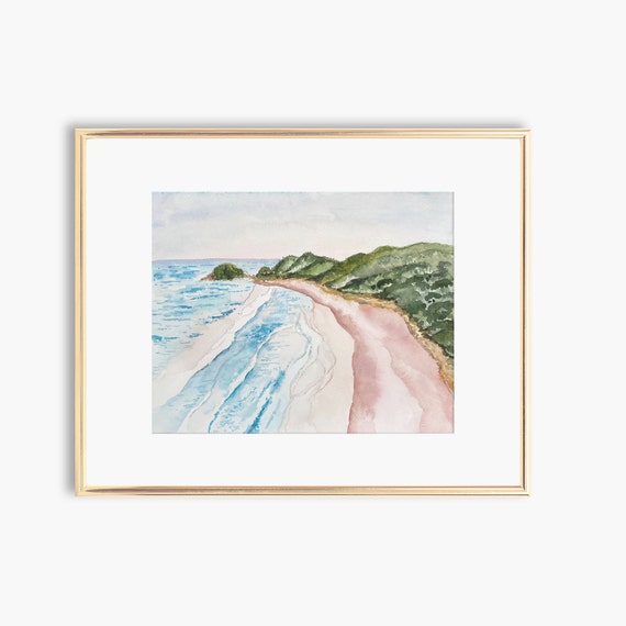 Byron Bay Beach Watercolor Art Print Australia Home Decor 8x10