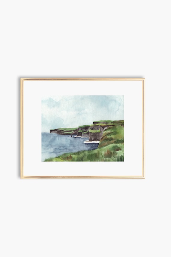 Cliffs Of Moher Watercolor Art Print, Ireland Landscape