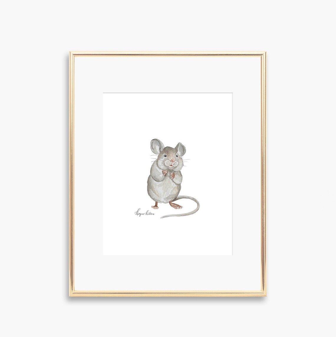 Cute Watercolor Mouse Nursery Gray Woodland Animal Art Poster
