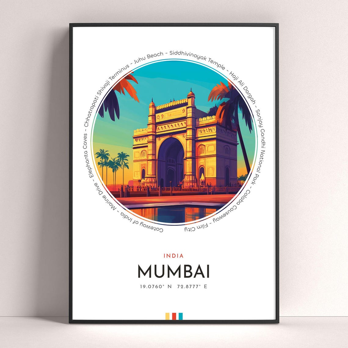 Mumbai India Gateway of India Arch Palm Trees Sunset Travel Poster