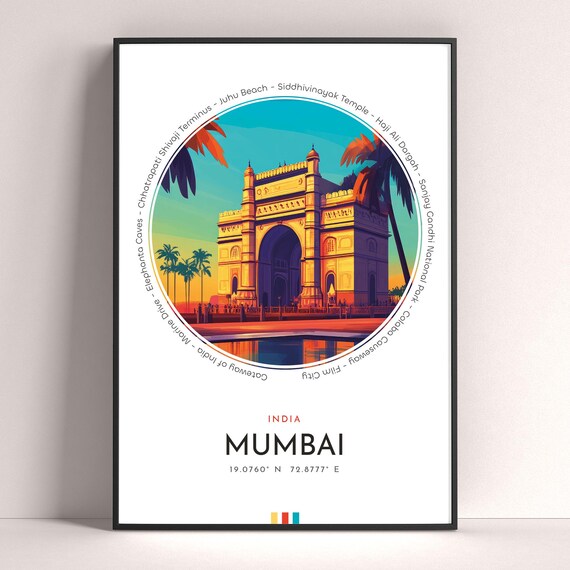 Mumbai India Gateway of India Arch Palm Trees Sunset Travel Poster