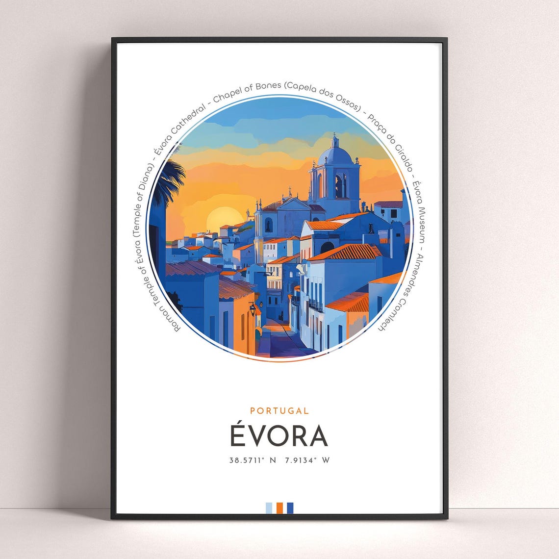 Évora Portugal Roman Temple Cathedral Sunset View Travel Poster