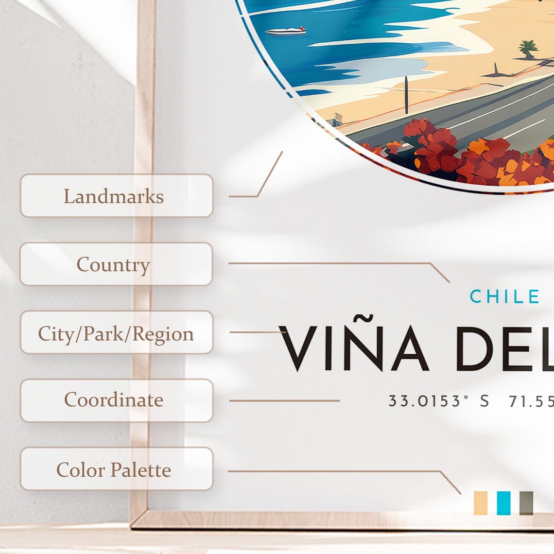 Vina del Mar Chile Beach Cityscape Promenade Vintage Travel Poster - Image 2