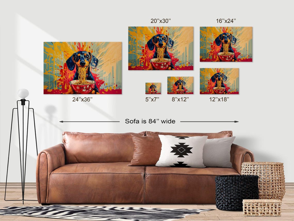 Cute Dachshund Dog Eating Ramen in Colorful Splatter Art Poster - Image 3
