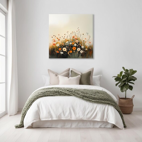 Soft Wildflower Meadow Cream Blooms Modern Botanical Wall Art