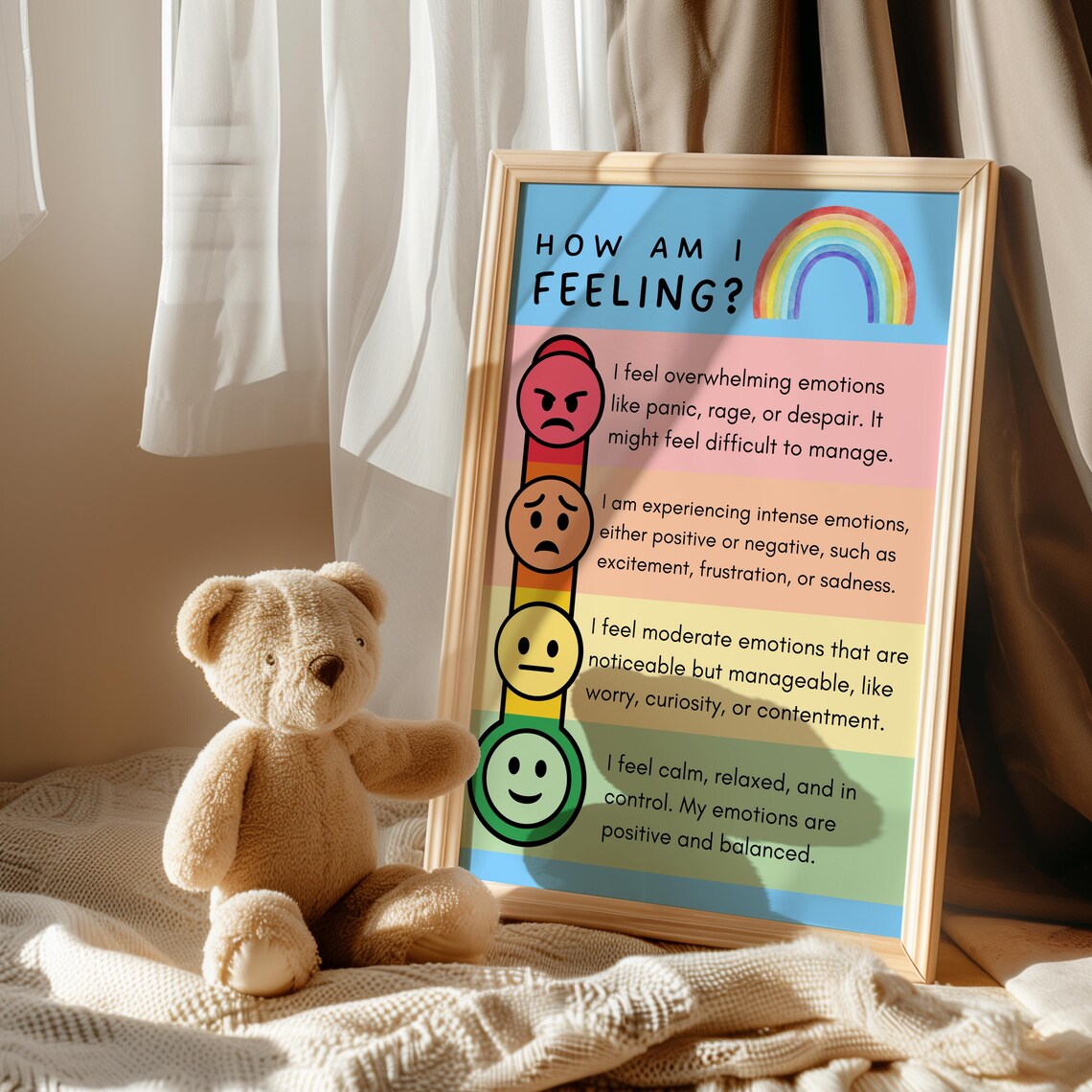 How Am I Feeling Emotions Scale Poster Kids Rainbow Check In Wall Decor - Image 2