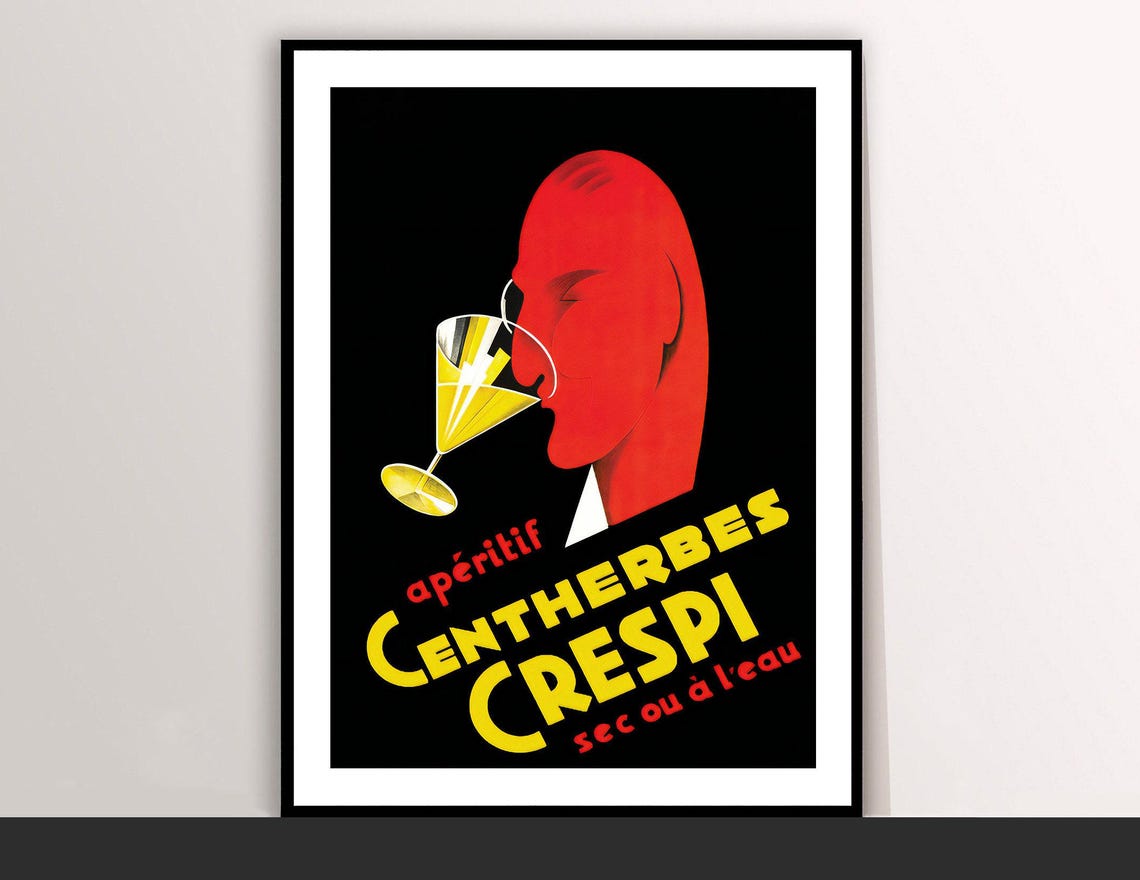 Centherbes Crespi Aperitif Vintage French Art Deco Bar Poster