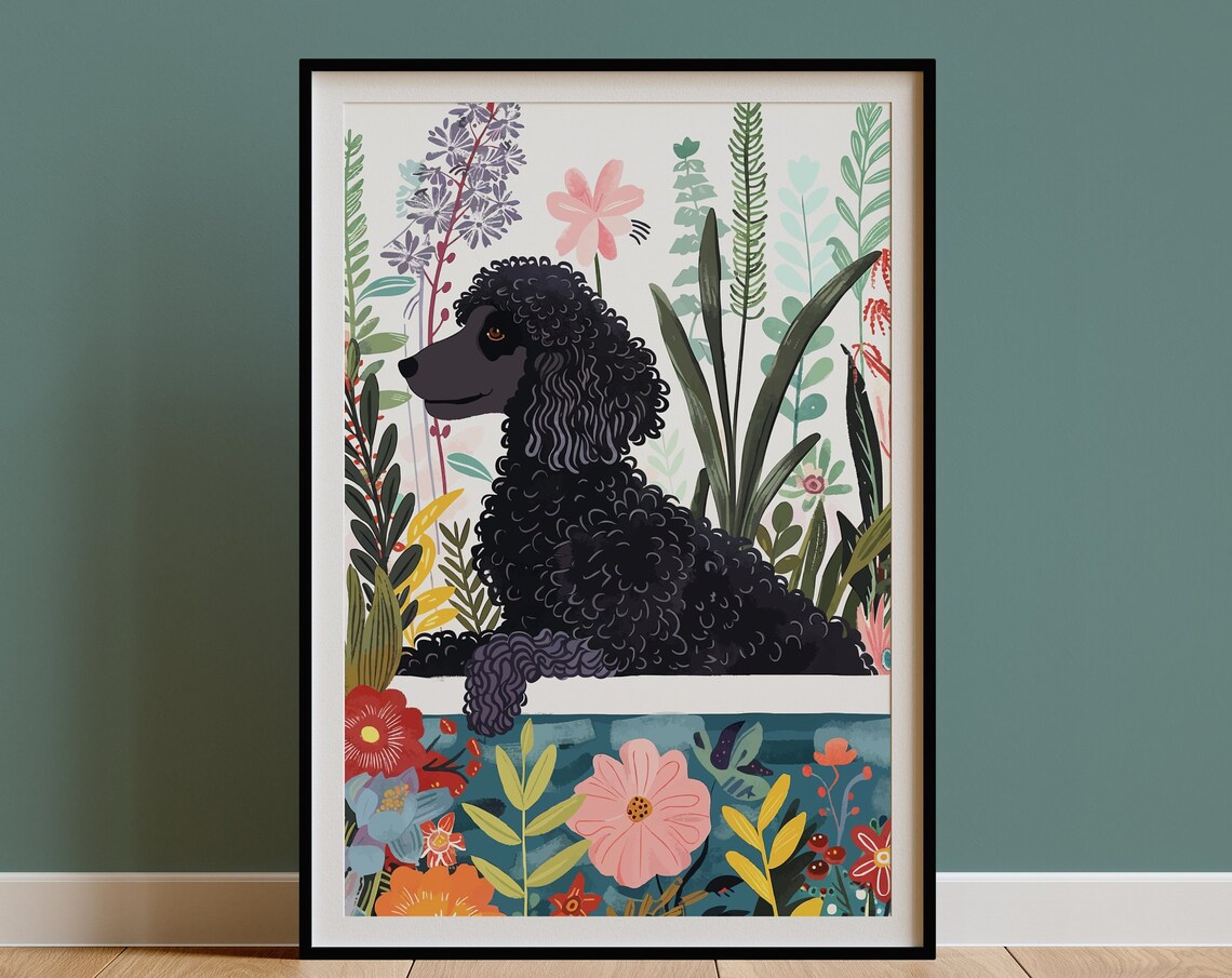 Black Standard Poodle Boho Jungle Wall Art Print