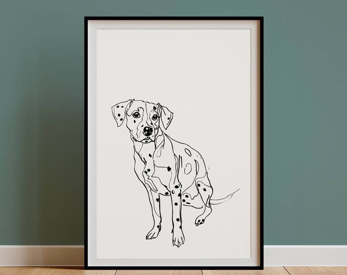Dalmatian Sitting Spotted Cheerful Line Drawing Art Portrait Poster - Image 3