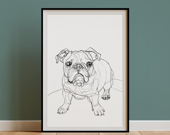 English Bulldog Wall Art Print Minimal Line Drawing Poster Ugly Bad Cute Pet Portrait Mid Century Modern Decor Gift Dog Owner