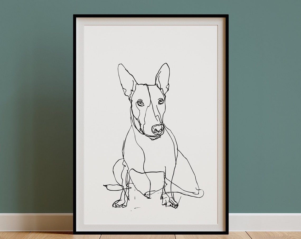 Bull Terrier Sitting Proudly Elegant Full Body Line Drawing Poster