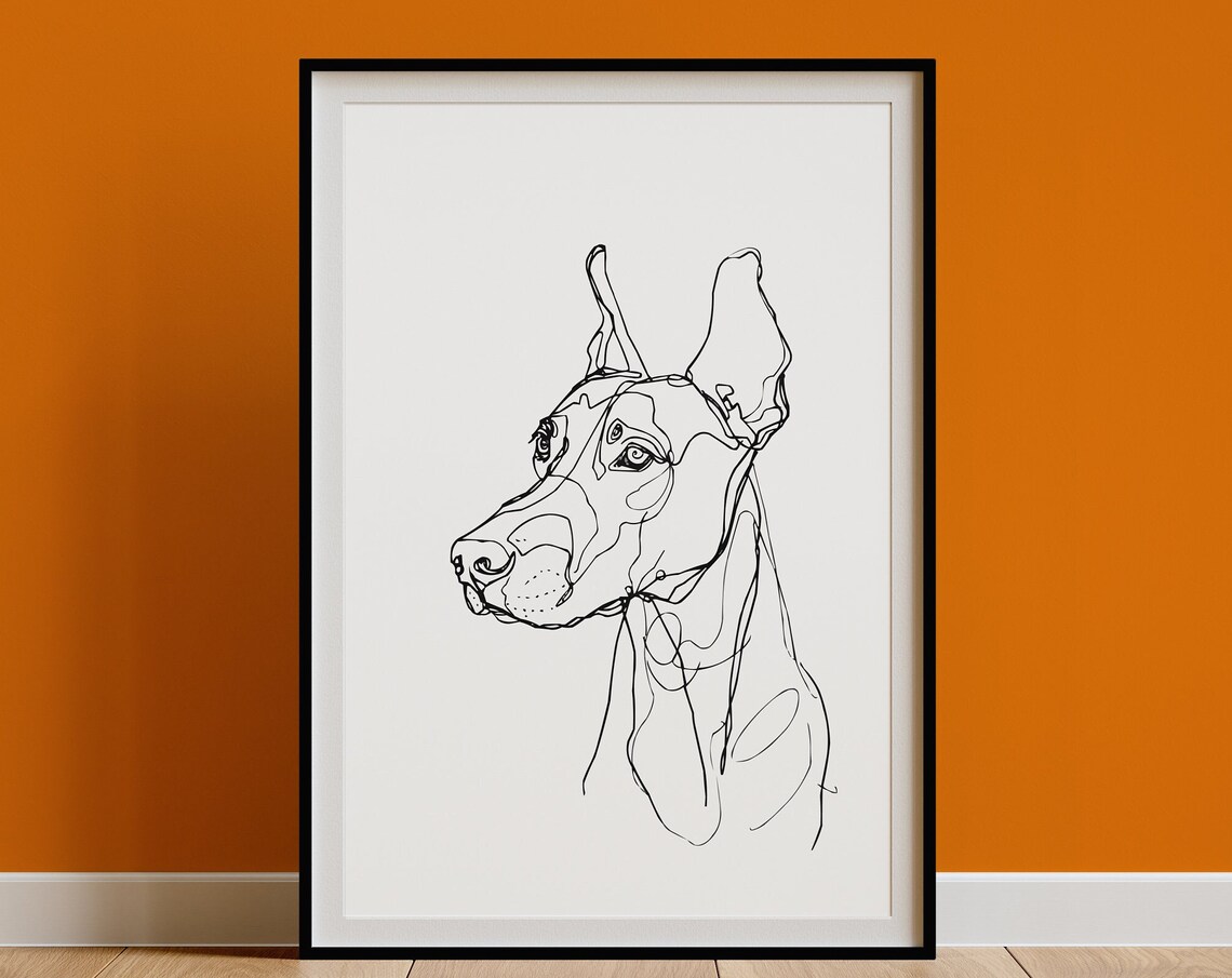 Doberman Minimalist Single Line Drawing Elegant Modern Art Poster