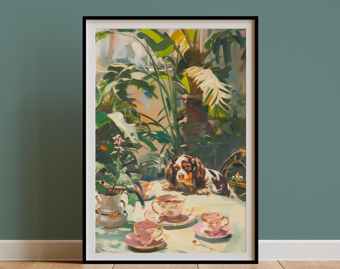 Vintage Cavalier Spaniel Dog Teacups Art Print