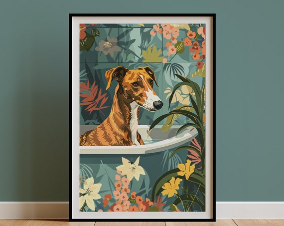 Greyhound Boho Jungle Bathtub Art Print