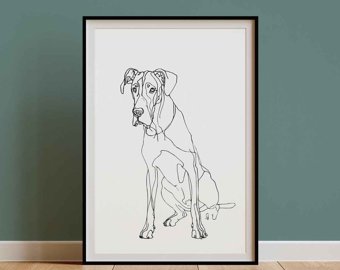 Great Dane Sitting Tall Gentle Giant Minimal Line Art Poster