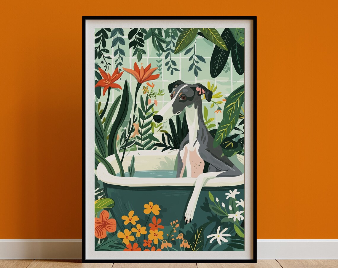 Greyhound Boho Jungle Bathtub Wall Art Print