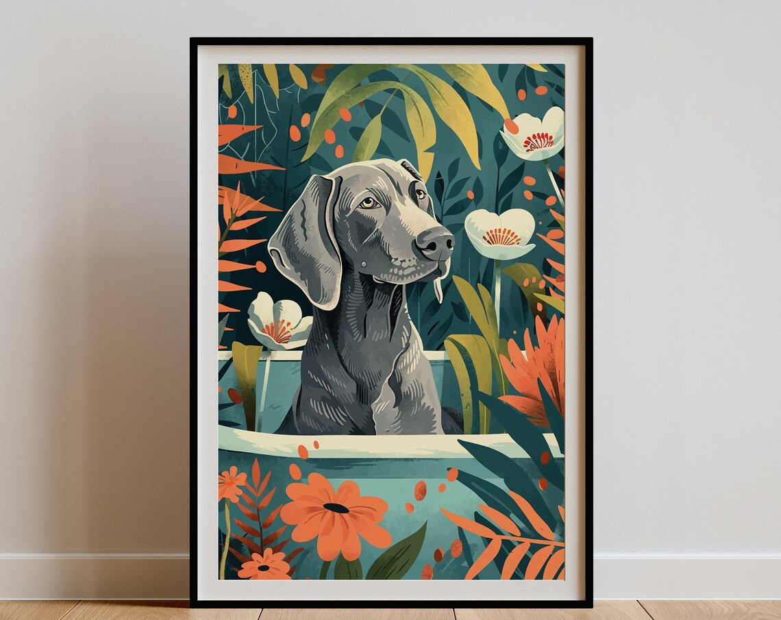Weimaraner Boho Jungle Illustration Art Print