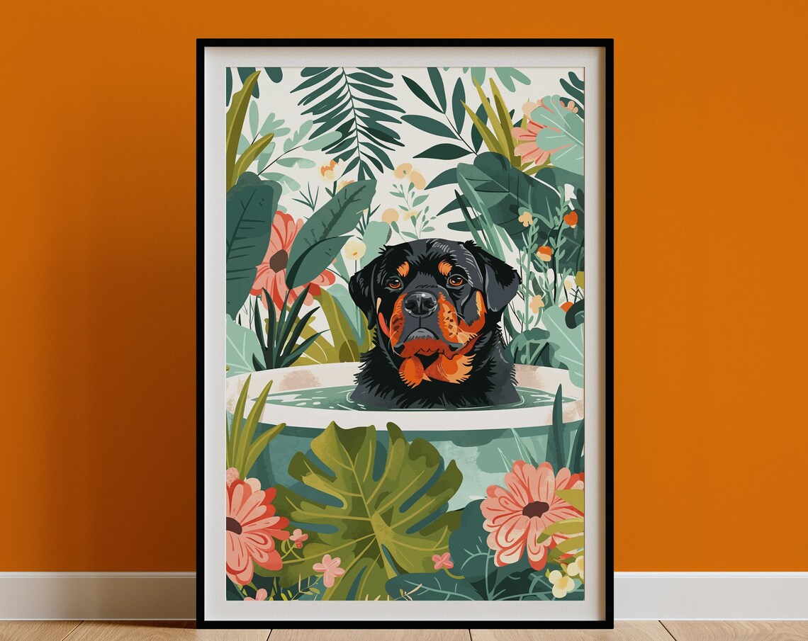 Rottweiler Boho Jungle Bathtub Art Print