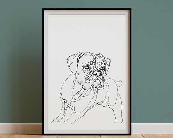 Boxer Dog Wall Art Print Minimal Line Drawing Poster Ugly Bad Cute Pet Portrait Mid Century Modern Decor Gift Dog Mom Owner