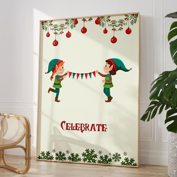 Sweet Celebrate Christmas Elves Garland Holiday Kids Wall Art