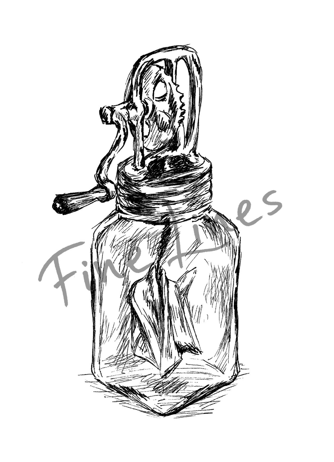 Antique Butter Churn Pen Sketch Rustic Kitchen Jar Art Poster - Image 3