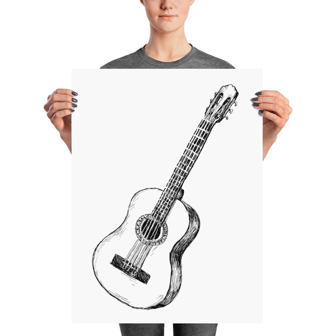 Acoustic Guitar Ink Sketch Minimalist Music Wall Decor Drawing Poster - Image 2