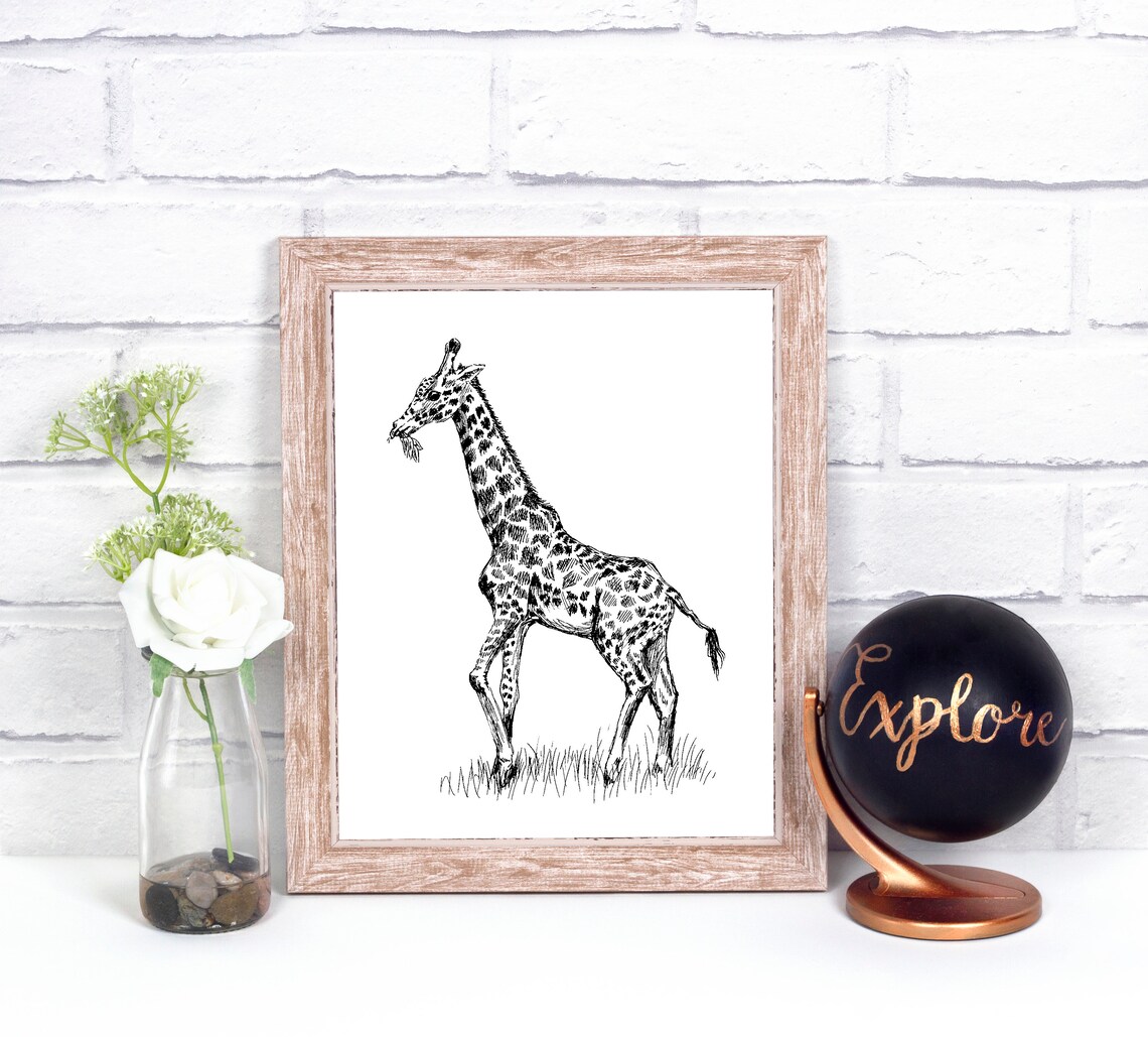 Giraffe Pen Sketch Minimalist Safari Animal Nursery Art Print