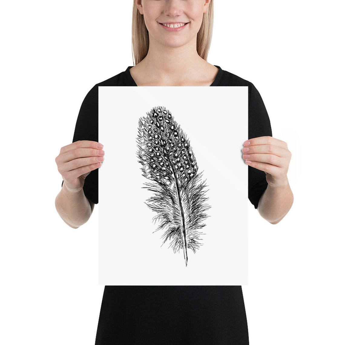 Elegant Feather Black and White Minimalist Nature Sketch Wall Art - Image 2