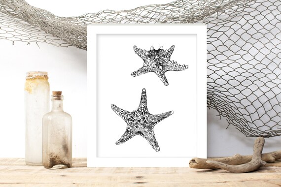 Art Poster Beach House Dcor Unique Art Prints Nature Wall Art Nautical Wall Dcor Realistic Art Sketches Starfish Print