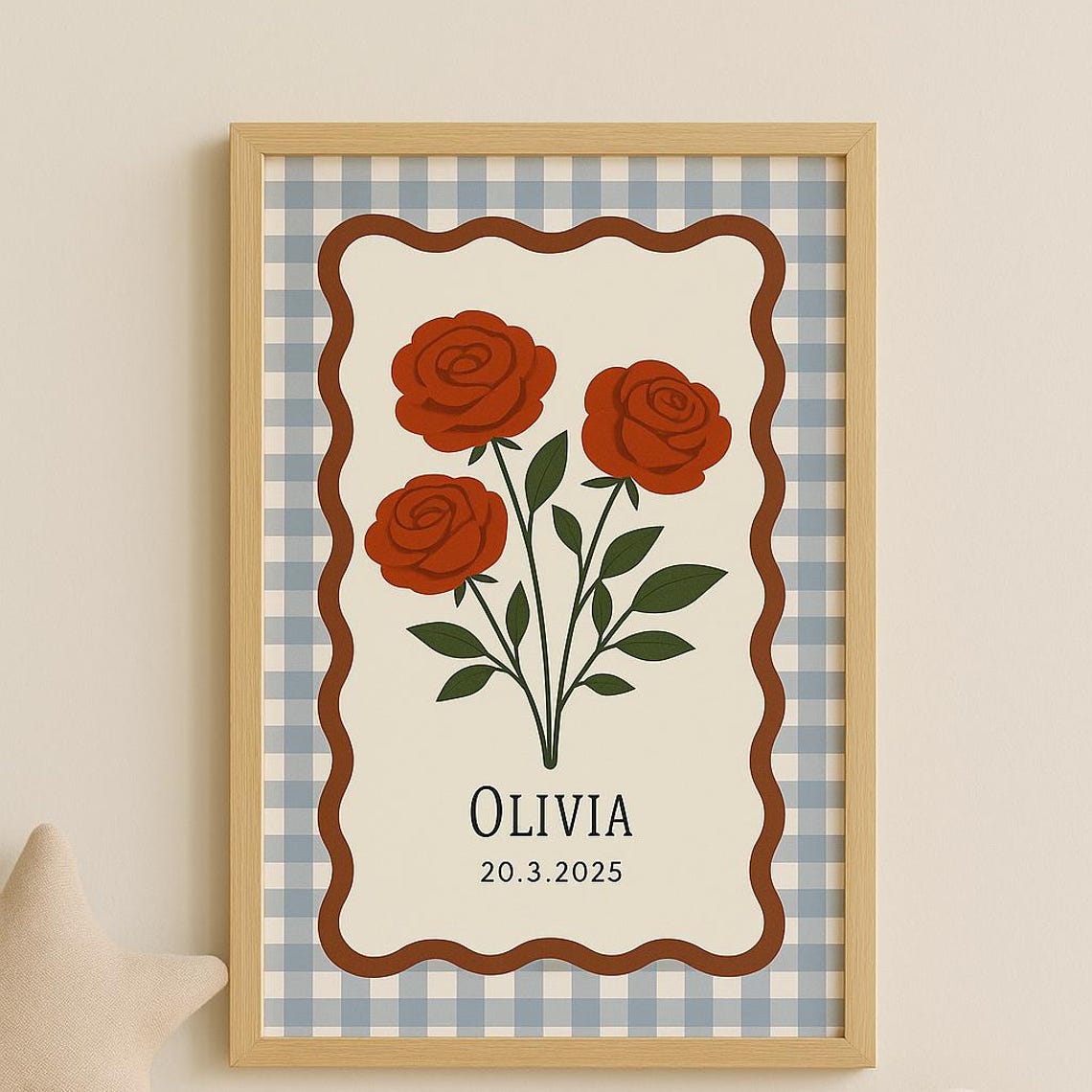 Personalized Floral Nursery Poster Redorange Folk Art Print