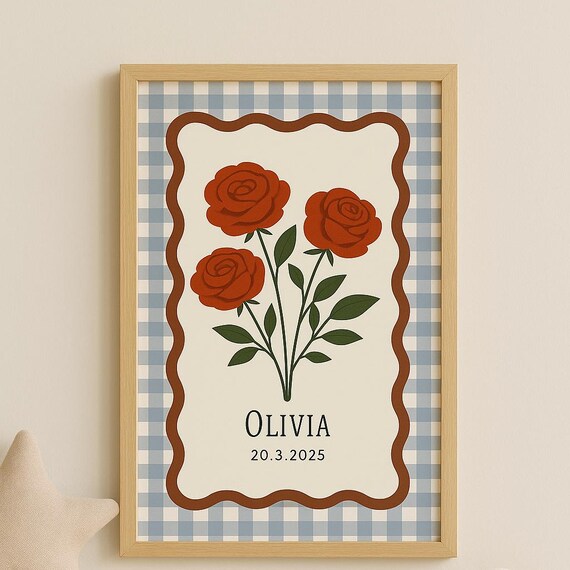 Personalized Floral Nursery Name Custom Baby Keepsake Poster