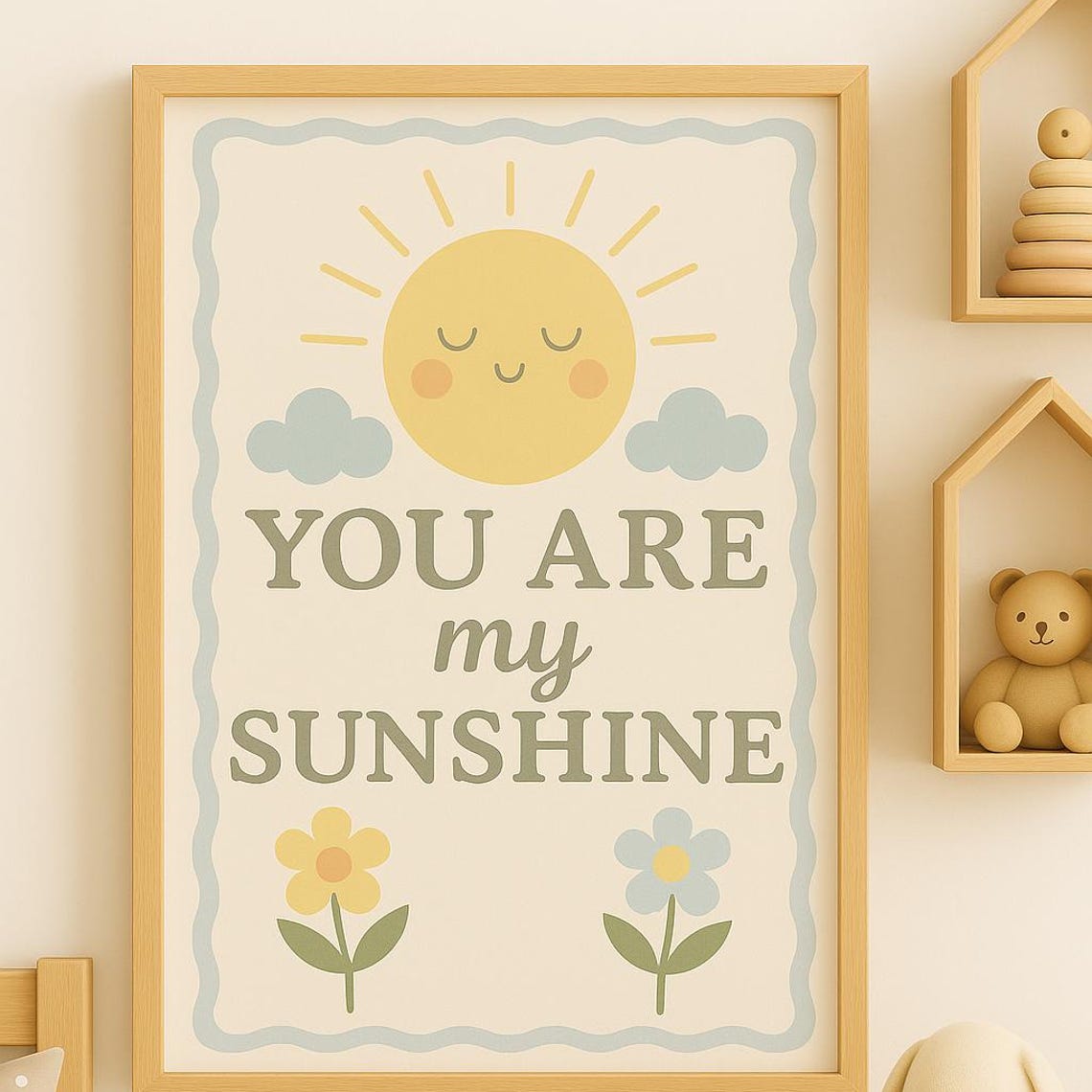You Are My Sunshine Smiling Sun Nursery Quote Decor Art Poster
