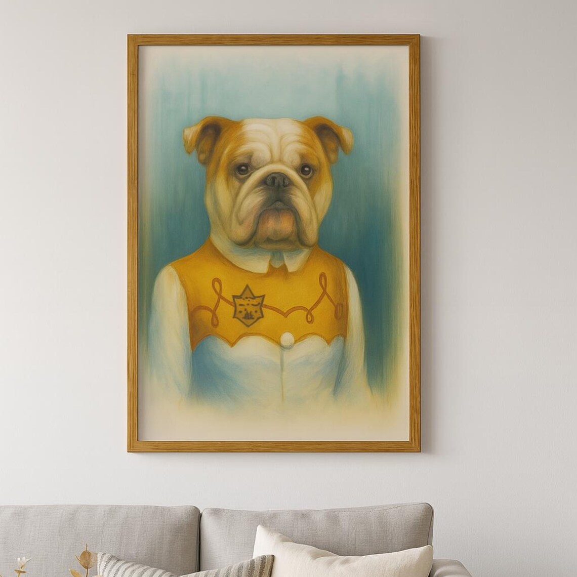 Regal Duke of Drool Bulldog Golden Vest Rustic Dog Portrait Print
