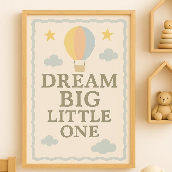 Hot Air Balloon Nursery Poster Dream Big Pastel Print