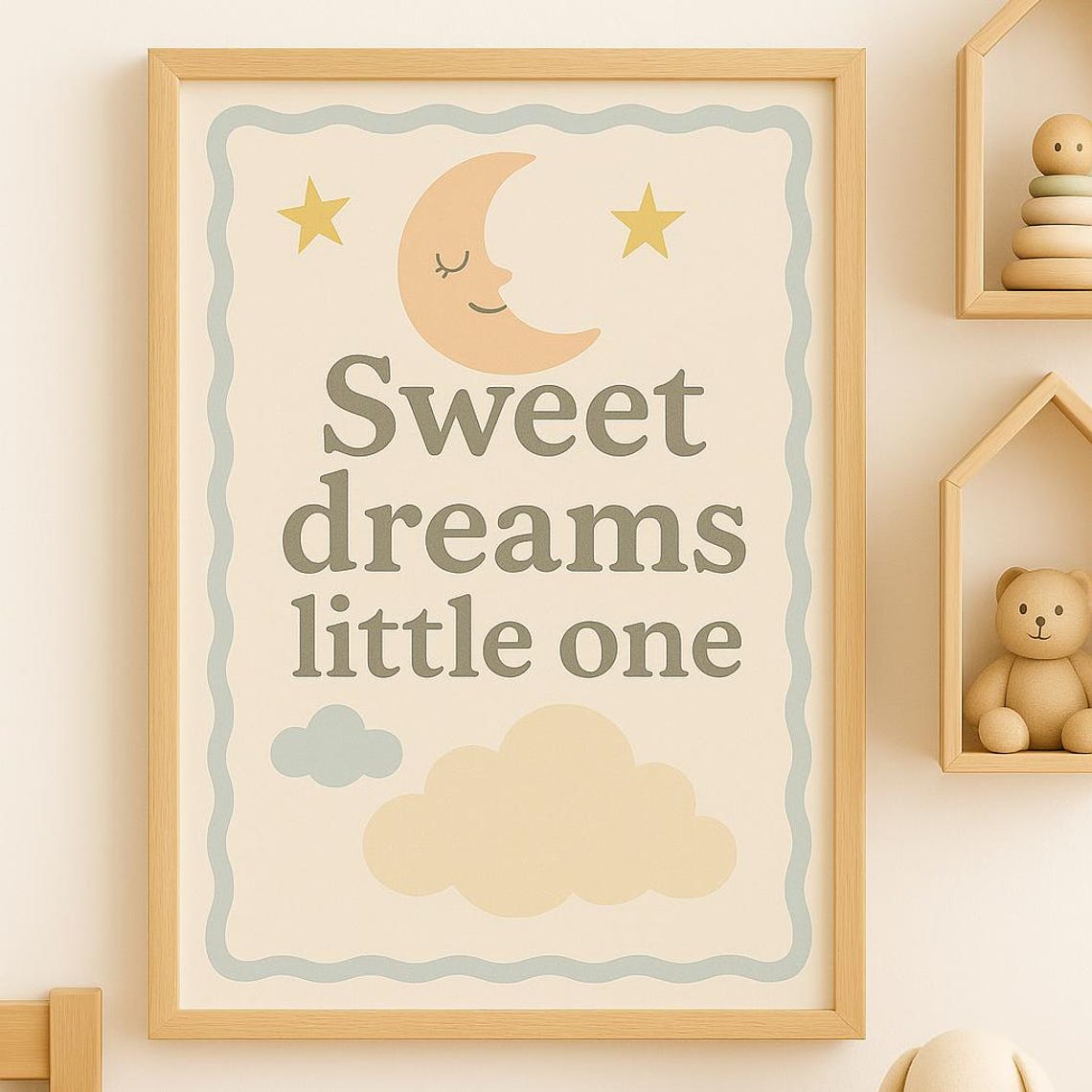 Moon And Clouds Nursery Print Sweet Dreams Baby Room Decor