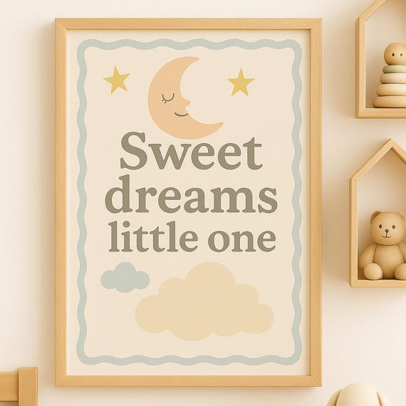 Moon And Clouds Nursery Print Sweet Dreams Baby Room Decor