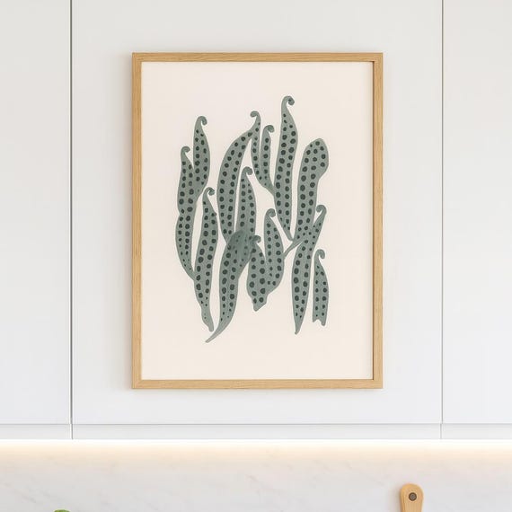 Monochrome Seaweed Art Print Minimalist Botanical Poster