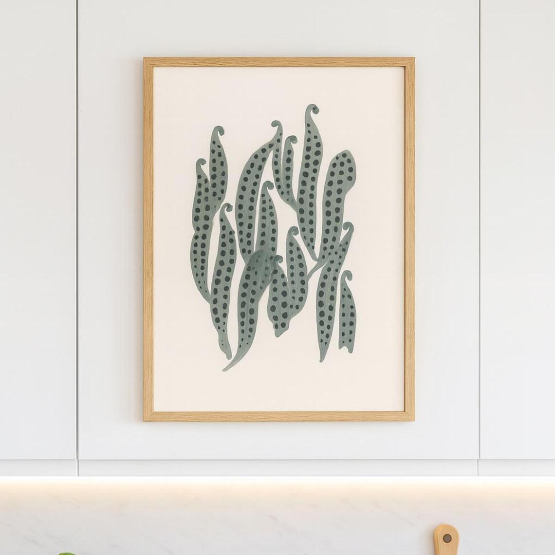 Sage Seaweed Dotted Botanical Monochrome Minimal Coastal Wall Art