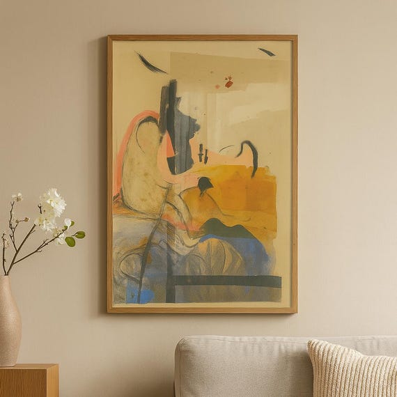 Echoes In Ochre Modern Abstract Watercolor Poster A3 Size Vertical Textured Art Print