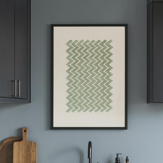 Zigzag Calm Minimalist Watercolor Pattern Poster A3 Size Vertical Textured Art Print Wall