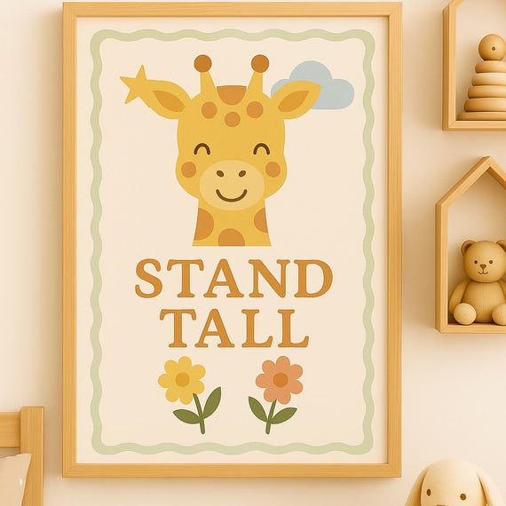Giraffe Nursery Poster Stand Tall Jungle Animal Art