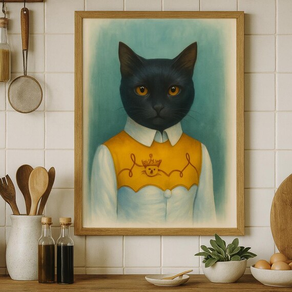 Noble Black Cat Royal Uniform Gold Vest Whisker Portrait Print