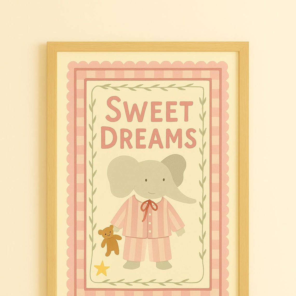Sweet Dreams Baby Elephant Pink Pajamas Teddy Bear Nursery Poster