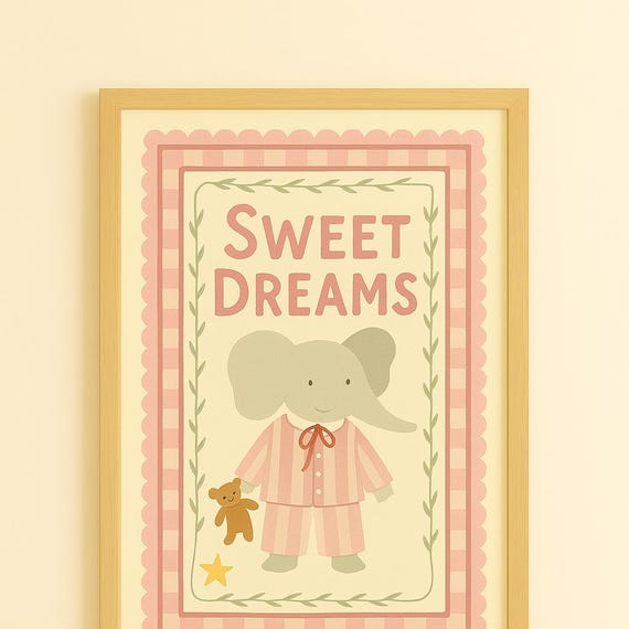 Elephant Nursery Print Sweet Dreams Animal Art Kids Room Decor