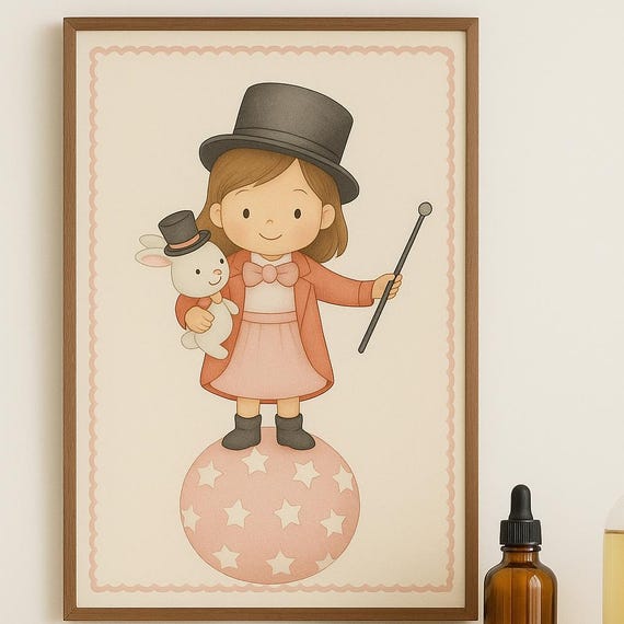 Whimsical Circus Girl Poster Classic Wall Art For Kids Nursery Fun Playful Decor Print
