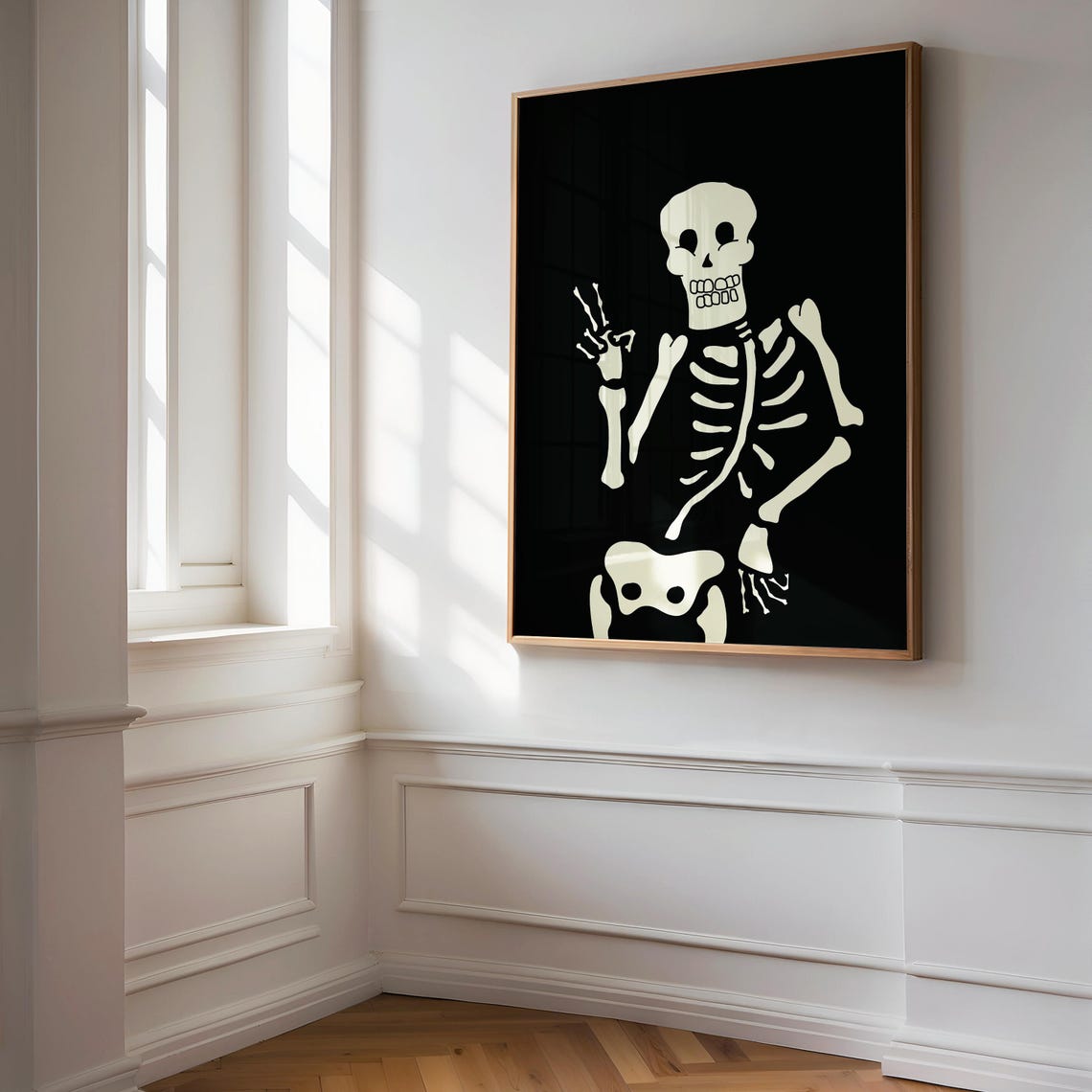 Skeleton Peace Sign Black Gothic Cool Halloween Wall Art Poster - Image 2